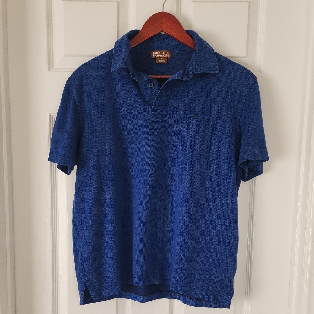 Michael Kors Blue Patterned Polo Shirt - Size M, Zig Zag,